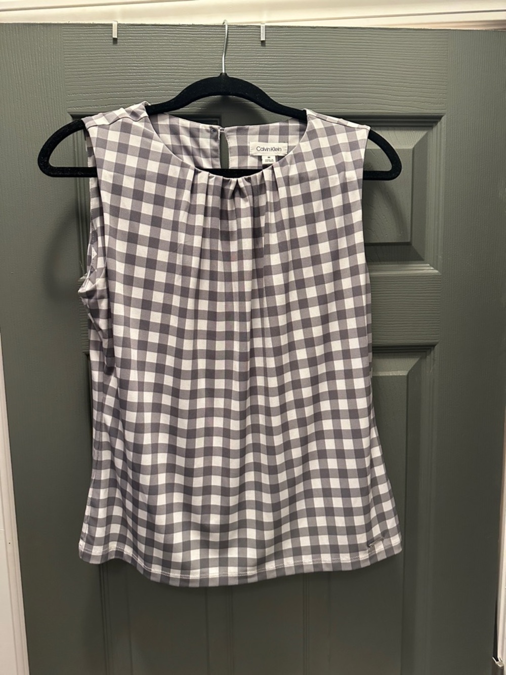 Calvin Klein White and Gray Gingham Sleeveless Camisole